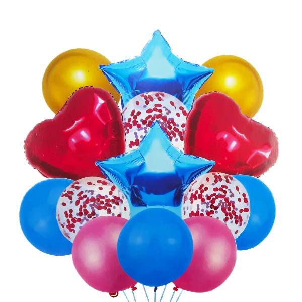 BOUQUET GLOBOS 14 PZS FUCSIA CELESTE DORADO BOUQUET GLOBOS 14 PZS FUCSIA CELESTE DORADO
