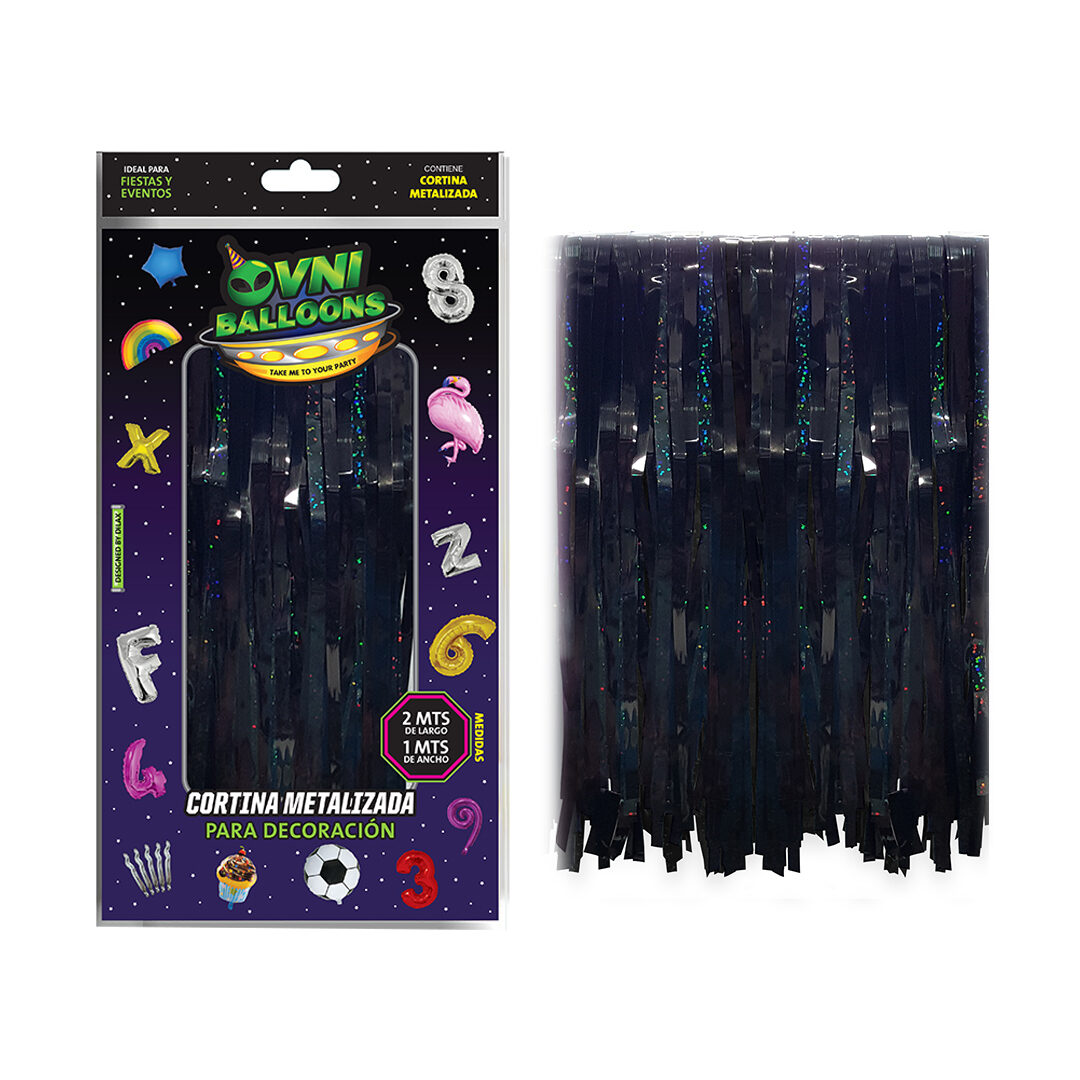 CORTINA METALIZADA HOLOGRÁFICA NEGRA CORTINA METALIZADA HOLOGRÁFICA NEGRA