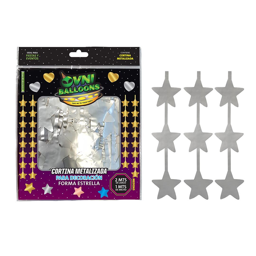 CORTINA METALIZADA ESTRELLA PLATEADA CROMO CORTINA METALIZADA ESTRELLA PLATEADA CROMO