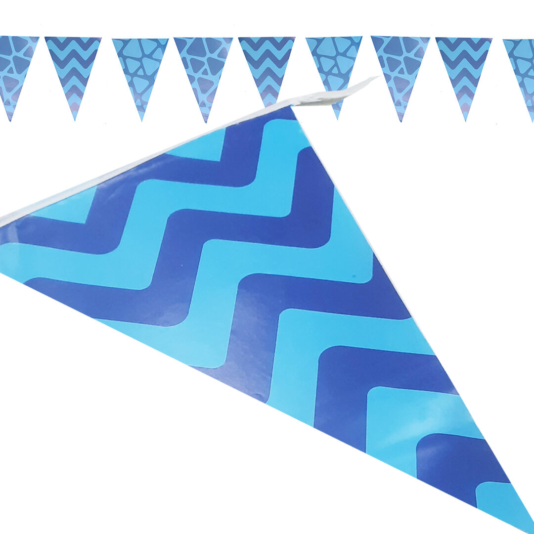 BANDERÍN DE PAPEL PATRONES CELESTES Y AZUL BANDERÍN DE PAPEL PATRONES CELESTES Y AZUL