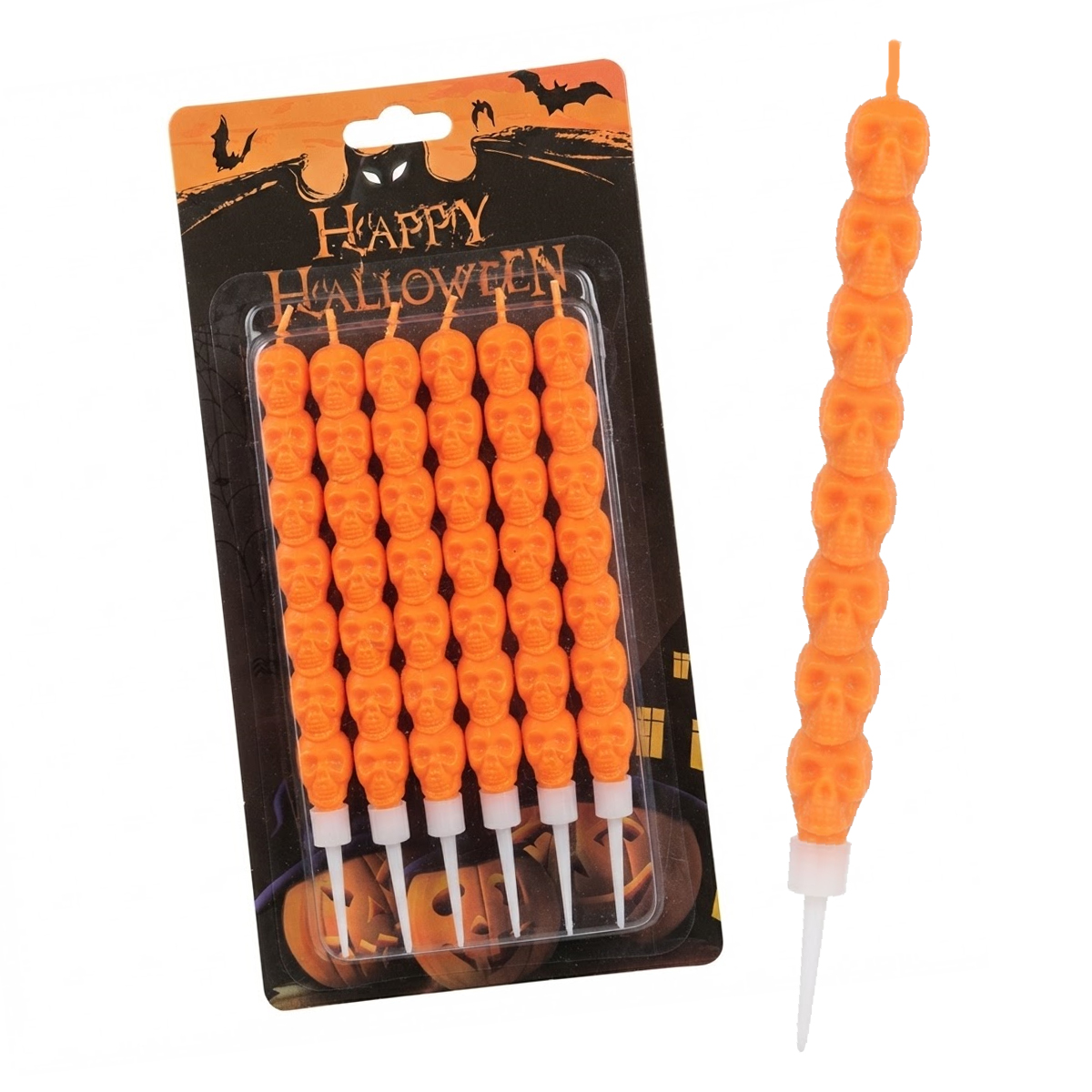 PACK DE 6 VELAS DE CALAVERAS NARANJAS PACK DE 6 VELAS DE CALAVERAS NARANJAS